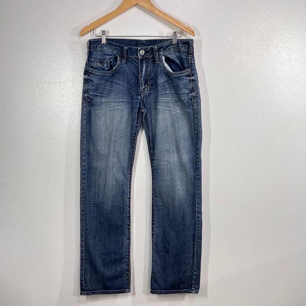 Buffalo David Bitton Brady Straight Jeans Men 30x32 Buckle Exclusive Blue Wash